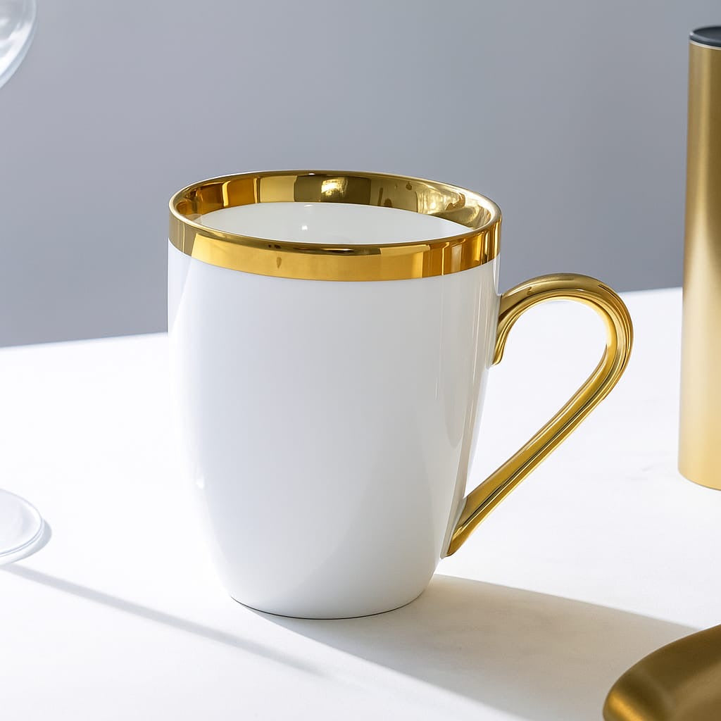 Luxury Ceramic Tea Cup with Gold Handle