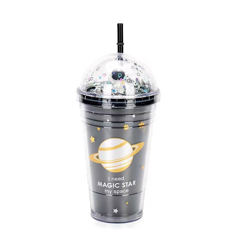 Galaxy Star Glitter Tumbler Cup with Straw – Double Wall Iced Drink Cup