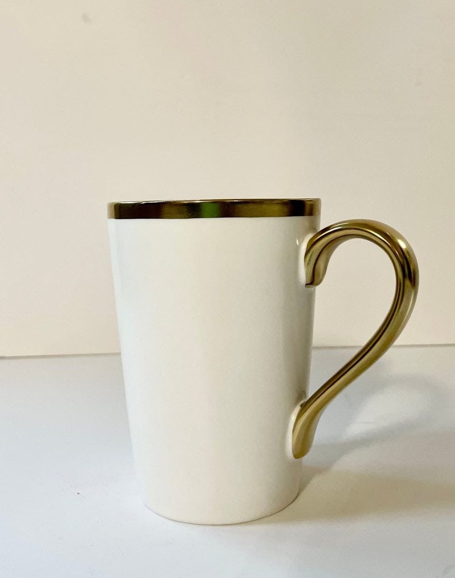 White Ceramic Cup with Golden Handle