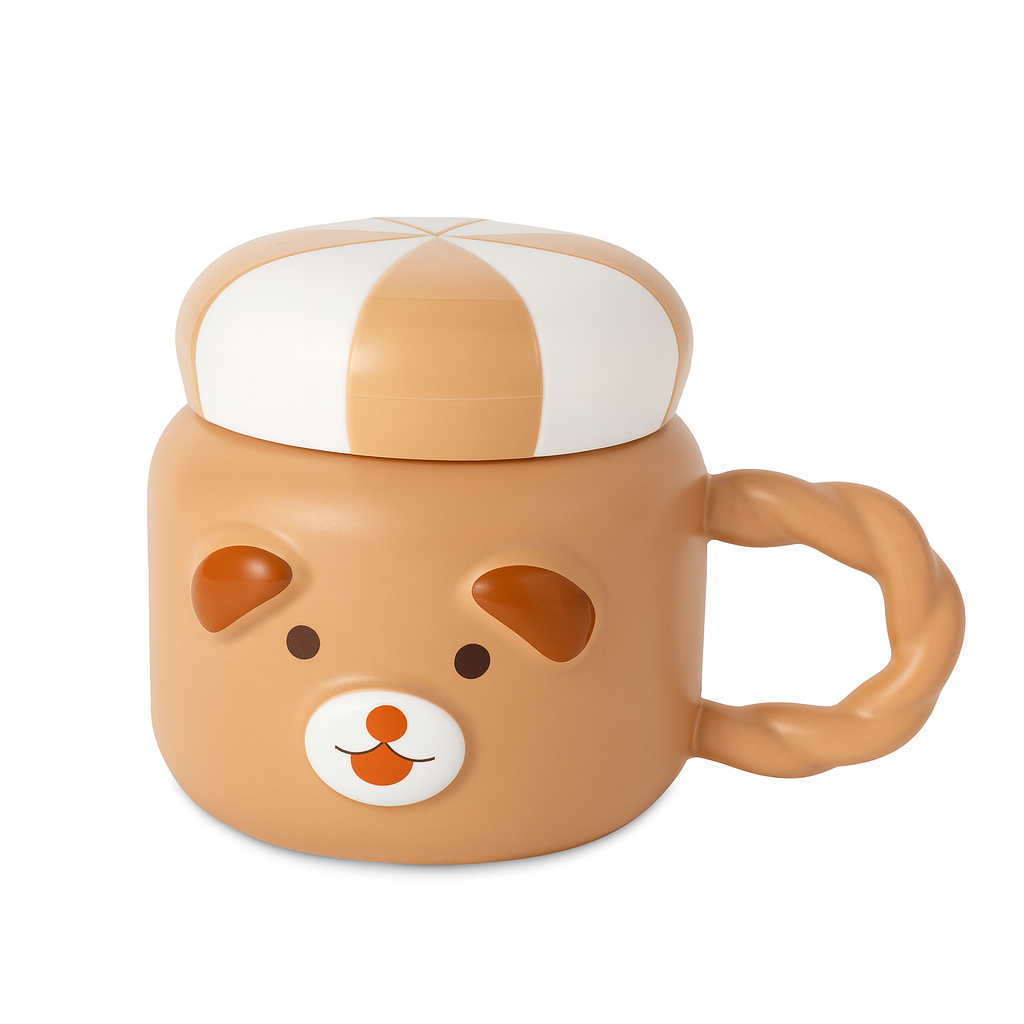 Cute Bear Mug with Lid – Ceramic Coffee & Tea Cup with Cartoon Design (Brown, 3D Ears & Handle)