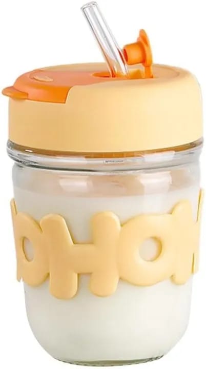 HOHO Premium Double-Wall Insulated Coffee Mug 16oz Glass Mug with Lid & Stainless Steel Rim, Dishwasher Safe - For Hot Coffee, Iced Tea, Latte, Cappuccino